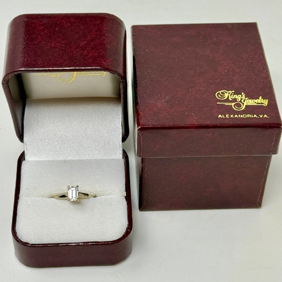 Half Carat Emerald Cut Natural Diamond Engagement 14 k Gold Ring - Picture 6 of 6